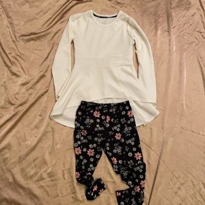 Girls Hi-low top and floral tights set